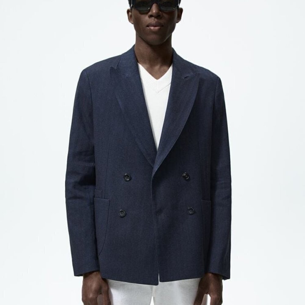 ZARA LINEN AND COTTON BLAZER MARINE BLUE SIZE 44 | 4543/783/401